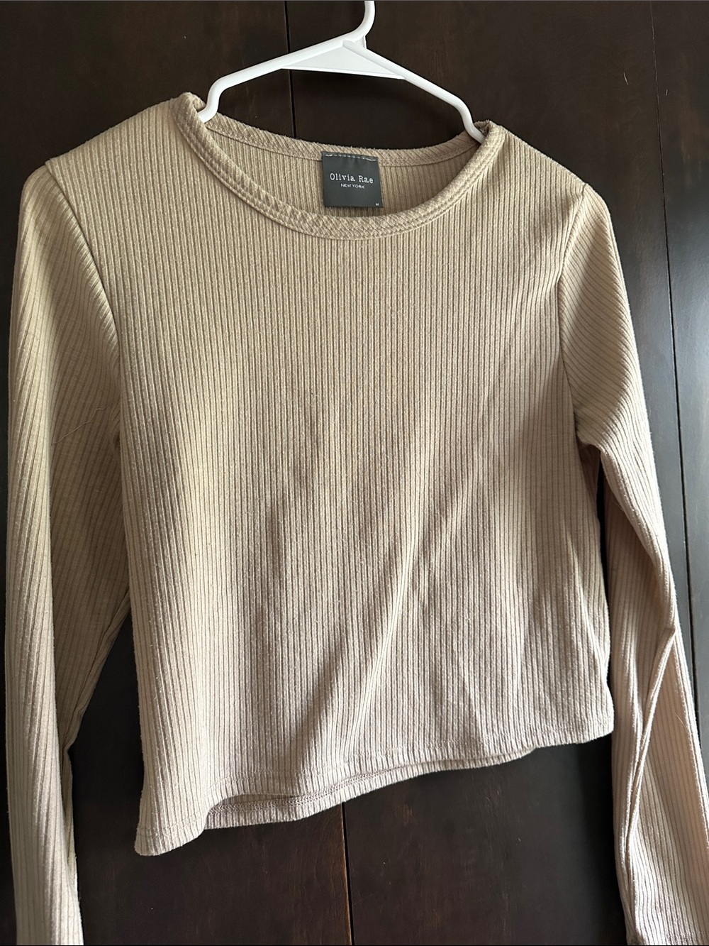 Olivia Rae Neutral Ribbed Long-Sleeve Crop Top - Picture 5 of 6